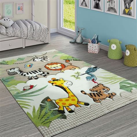 Gewöhnlich versandfertig in 2 bis 3 tagen. Kinderteppich Dschungel Tiere Beige Creme | Teppich ...
