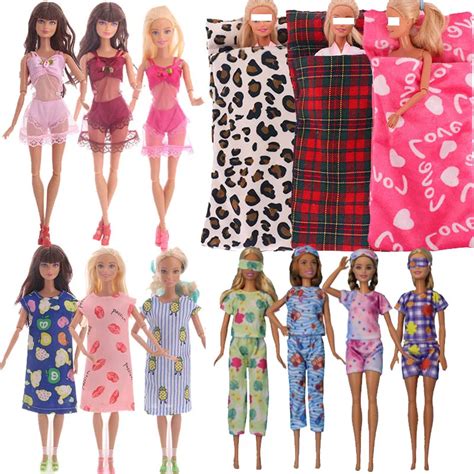 Pajamas Night Clothes For Barbie Doll Bikini Sexy And Casual Style With Sleeping Bag Accessories