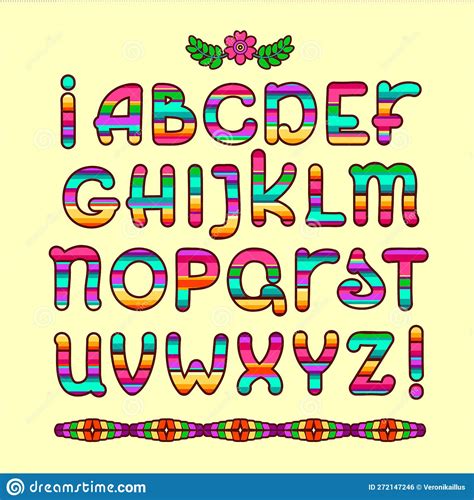 Mexican Ethnic Colorful Alphabet Modern Folk Otomi Font Vector