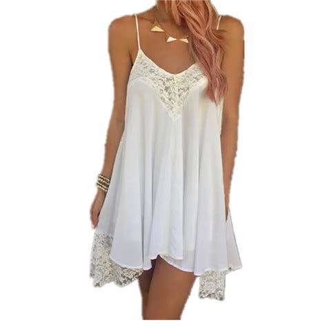 White Lace Deep O Neck See Through Dress Summer Beach Wear Sexy Plunge
