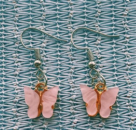 Soft Pink Butterfly Dangle Drop Earrings Etsy