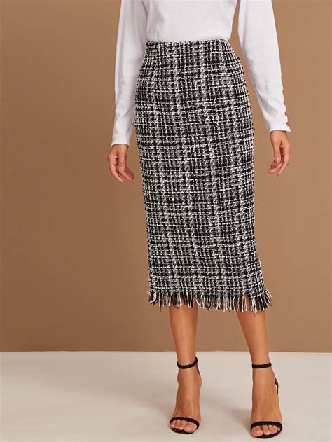 Tweed Skirt Outfit Winter Tweed Pencil Skirt White Skirt Outfits
