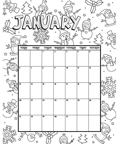 2021 with second half of 2020 on a bonus page. January Printable Coloring Calendar 2019 | Coloring ...