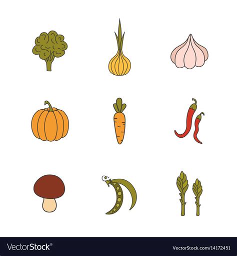 Set Hand Drawn Vegetables Handdrawn Elements Vector Image