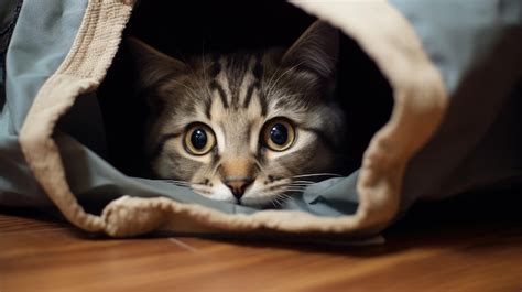 Premium Ai Image Cute Cat Hiding In A Bag