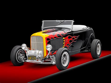 1932 Ford Roadster Hot Rod Black With Flames 34 Front View Studio