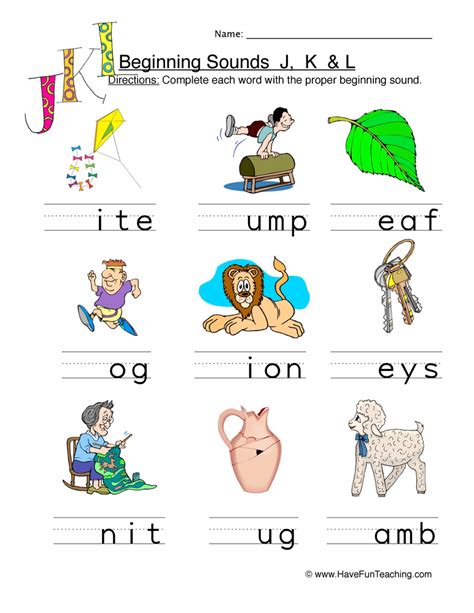 Beginning Sounds J K L Worksheet Pictures Have Fun Teaching Have
