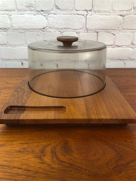 Cheese Dome Tray Mid Century Teak Cheese Dome Luthje Wood Denmark