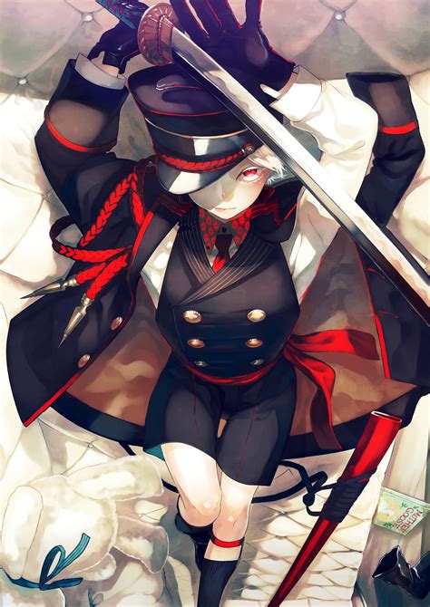 Download 2893x4092 Anime Boy Military Uniform Katana Red Eyes Coat Wallpapers Wallpapermaiden