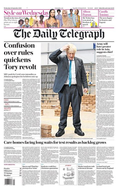 Daily Telegraph Front Page 30th Of September 2020 Tomorrows Papers