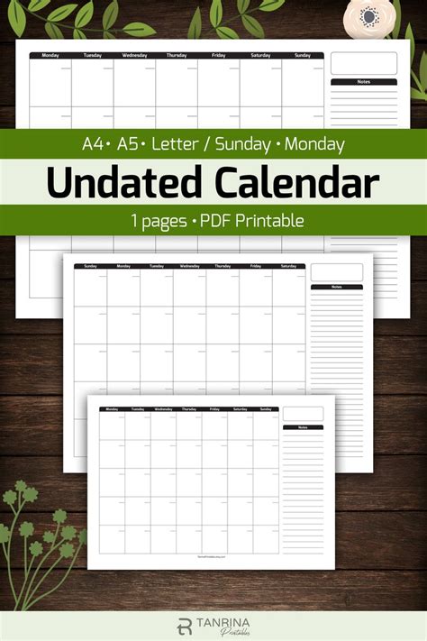 Free Printable Undated Monthly Calendar Calendar Inspiration Design 2