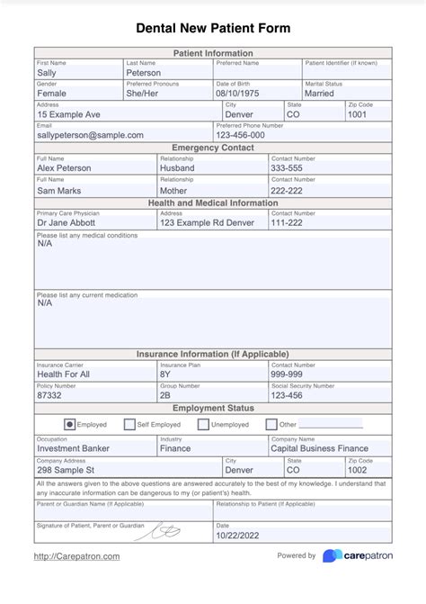 Dental New Patient Form And Template Free Pdf Download