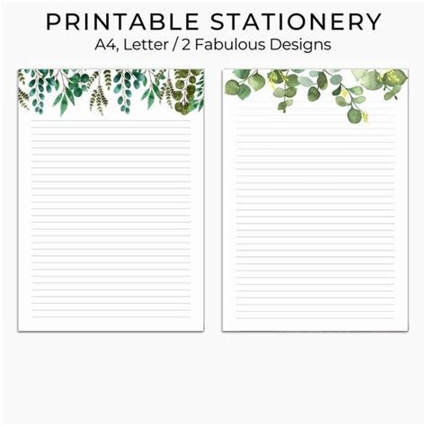 Green Leaves Printable Stationary Printable Writing Paper Etsy In