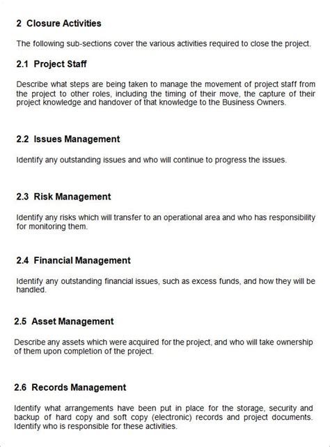 Project Management Project Closeout Template Tutoreorg Master Of