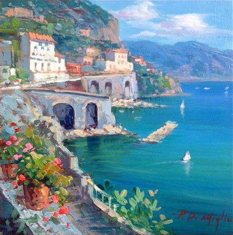 Amalfitan Coast Italy Original Painting Of Paolo De Meglio Seascape