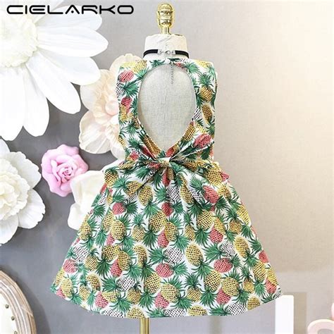 Cielarko Summer Print Girls Dress Pineapple Kids Bow Backless Dresses