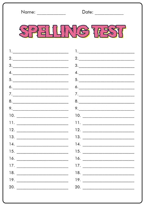Blank Spelling Test Template