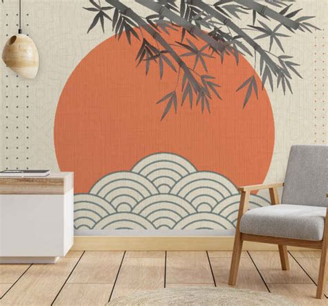 Japandi Style Leaves Shapes Vintage Mural Tenstickers