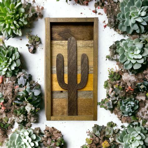 Rustic Earth Tone Cactus Cutout Saguaro Shape Reclaimed Wood Wall Art
