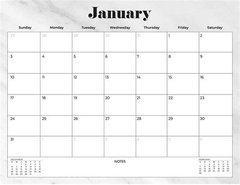 Calendar 2021 Template Aesthetic