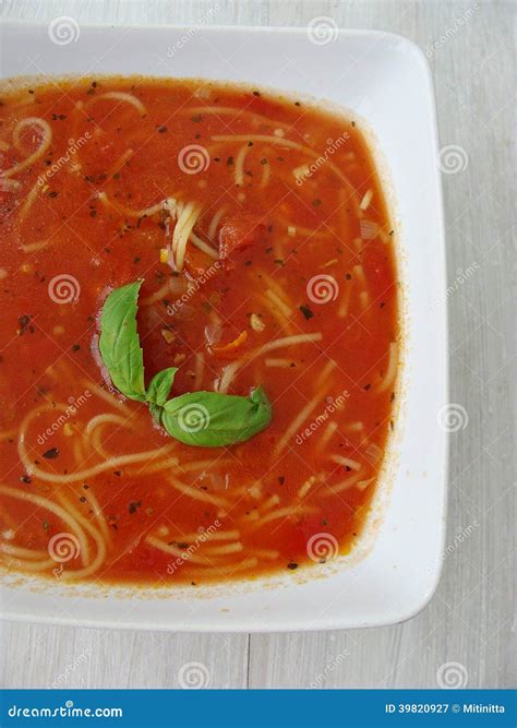 Tomato Soup With Noodles Stock Image Image Of Diet Cafe 39820927