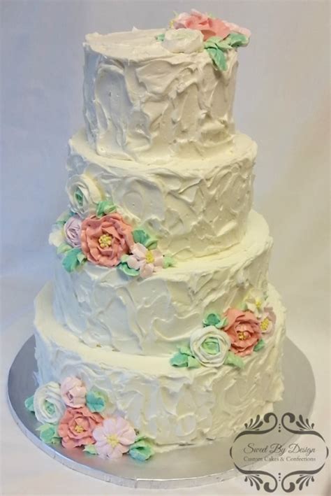 Rustic Buttercream Wedding Cake With Butterceam Flowers