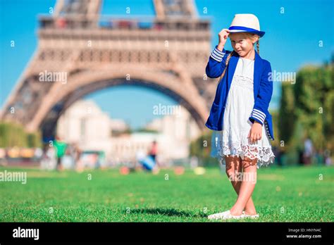 Adorable Little Girl In Paris Background The Eiffel Tower In France