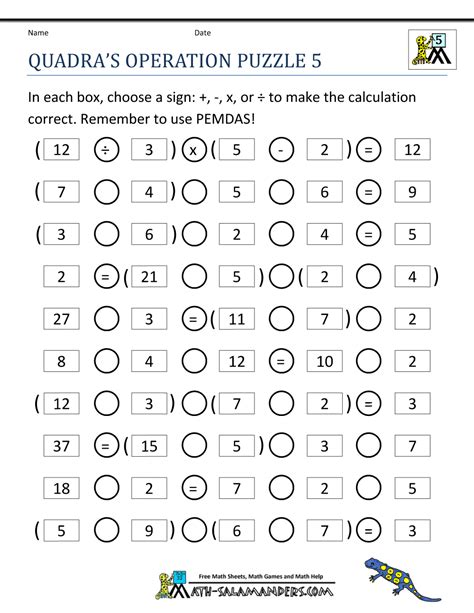 Improve math and logic skills! Printable Math Puzzles 5th Grade