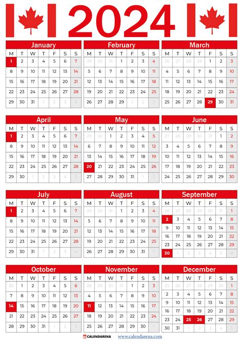 Canada Calendar With Holidays Printable