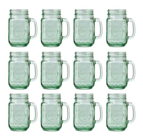 Set Of 12 Libbey 165 Oz Green Mason Jars With Embossed Rooster Design