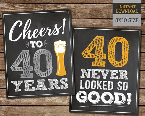 40th Birthday Sign Pack 40th Birthday Printable Signs Cheers Etsy