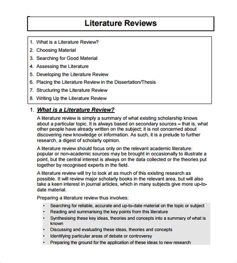 Free 5 Sample Literature Review Templates In Pdf Ms Word