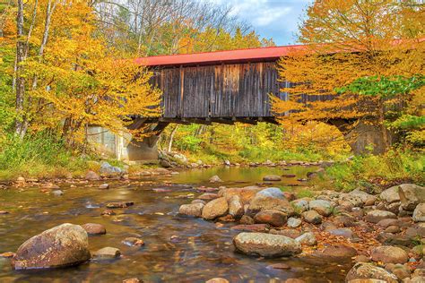 New England Fall Foliage Framing The Durgin Covered Bridge Photograph