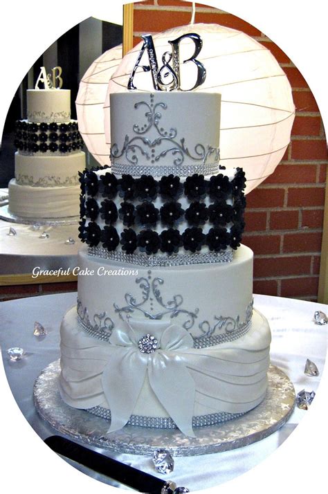 Elegant Black White And Silver Wedding Cake