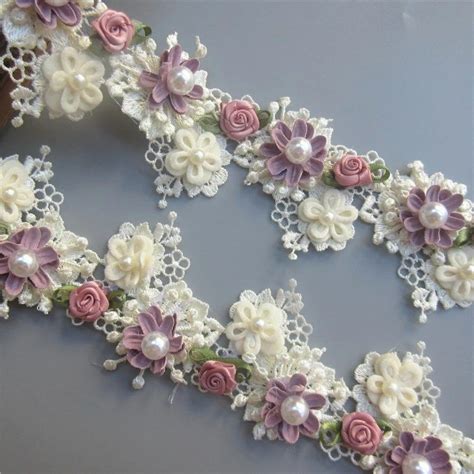 Rose Flower Pearl Embroidered Lace Trim Lucys Picks 091222