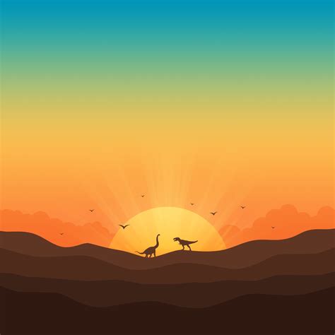 2048x2048 Dinosaurs In Gradient Sunrise Ipad Air Wallpaper Hd Artist