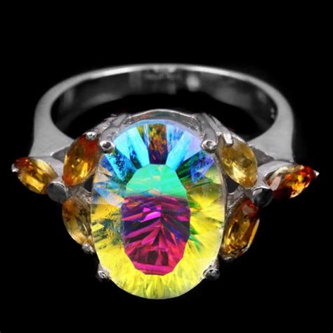 Natural Aaa Multi Color Topaz And Citrine Ring