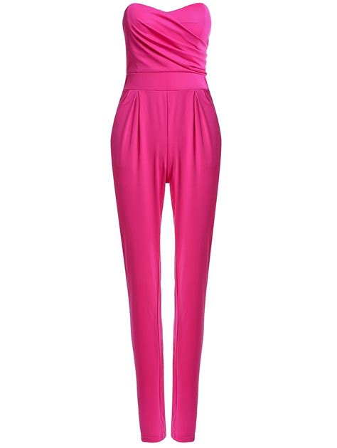 41 Off 2021 Sexy Strapless Sleeveless Pocket Design Solid Color Womens Jumpsuit In Rose