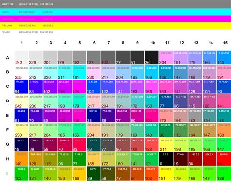 Rgb Color Chart Printable Fill Sign And Download Rgb Color Chart Template Online On Handypdf