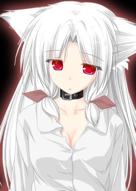 Image Tails Black Cleavage Ribbons Animal Ears Red Eyes