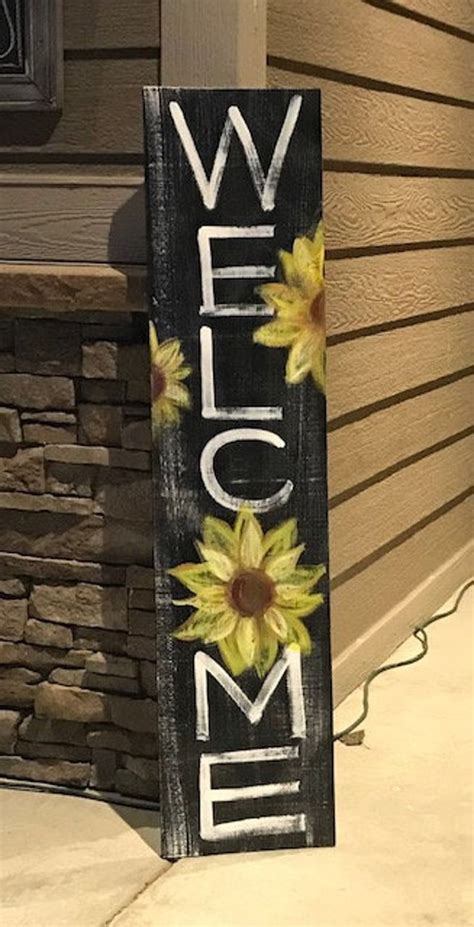 Sunflowers Home Welcome Sign Wood Board Summer Art Summer Etsy In