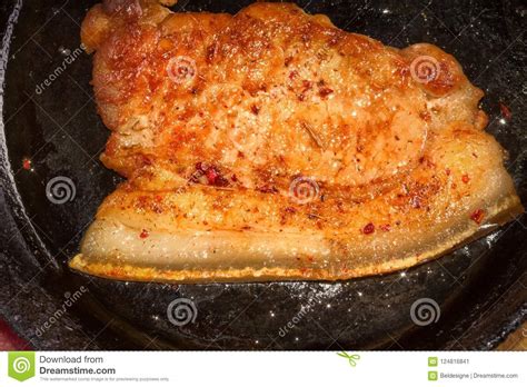 Fried Pork Steak On Frying Pan Stock Image Image Of Cutlet Juicy