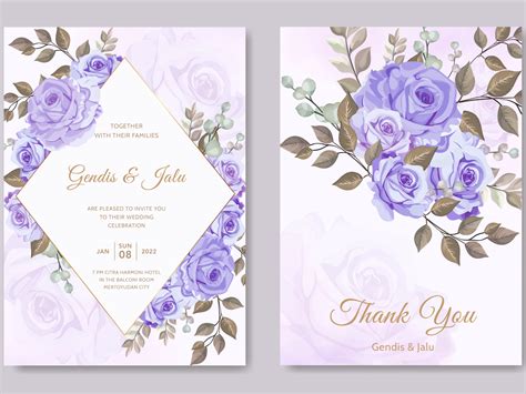 Wedding Invitation Card Template Purple Rose Flower By Andrias Robin