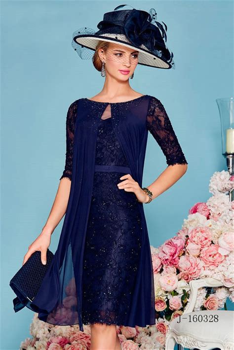 2017 Mother Of The Bride Dresses With Jacket Cap Sleeves Navy Blue Short Evening Dresses Mother