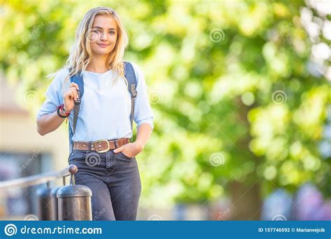 Female High School Student With Schoolbag Portrait Of