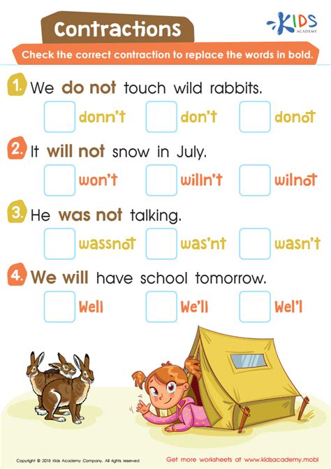 Contractions Worksheet For Kids