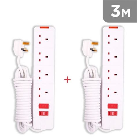 4 Way Power Extension 3m 13a White توصيل