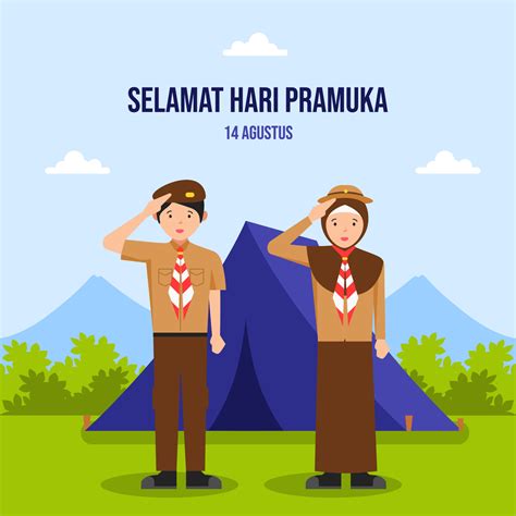 Illustration Of Happy Pramuka Day Or Scout Day At 14 August In