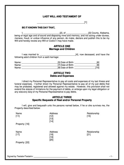 How to make a will? Last will and testament form alabama pdf - Fill Out and ...