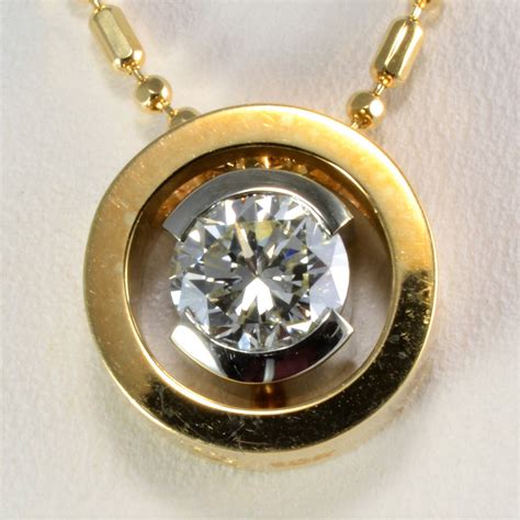Bezel Set Solitaire Diamond Pendant Beaded Necklace 058 Ct 18